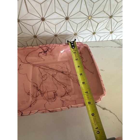 Vintage Pink Rectangular Bowl with Deep Purple Veining – Mid-Century Art Pottery - Picture 6 of 6